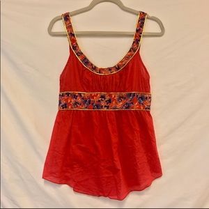 Free People Red Embellished Ribbon Top